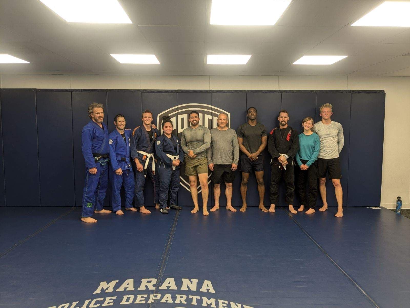 Class lineup on the mat at the Marana Police Department