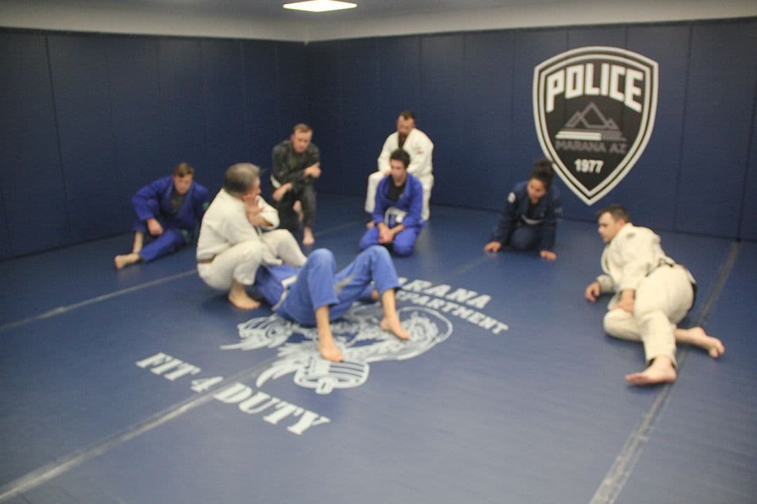 Officers drilling on the mat at Marana PD